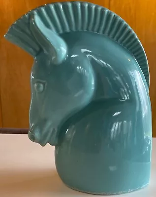 Vintage Haeger Pottery Trojan Horse Head Vase Aqua Blue MCM • $35