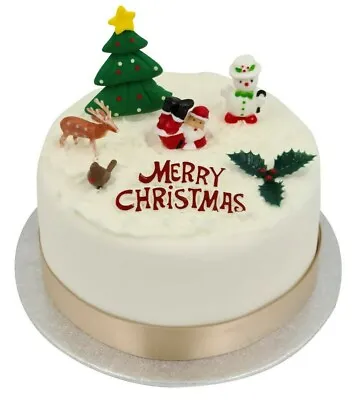 7 Piece SET Merry Christmas Cake Decorations Yule Log Cupcake Toppers  • £4.99