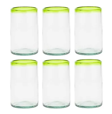 Amici Home Authentic Mexican Handmade 16oz Highball Glasses Set Of 6 - Lime Rim • $29.99