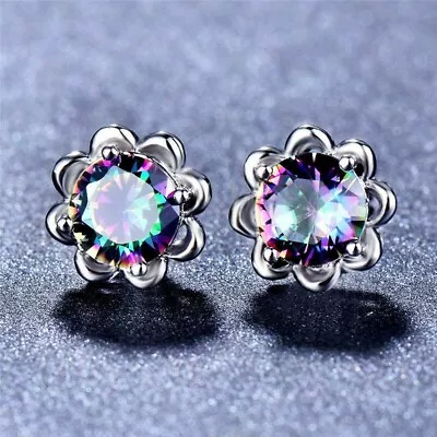 925 Sterling Silver Rainbow Mystical Fire Topaz New Fashion Charms Stud Earrings • $15.74