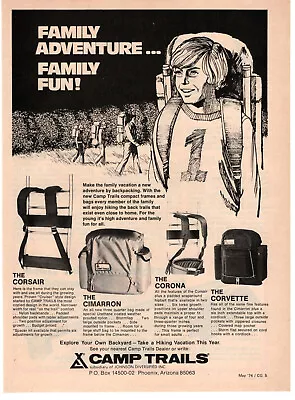 Camp Trails Hiking Bags Backpacks Frames Corsair 1974 Vintage Print Ad Original • $7.49