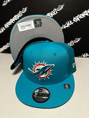 NWT New Era 9Fifty Miami Dolphins Classic Logo Teal Mesh Trucker Snapback Hat • $34.95