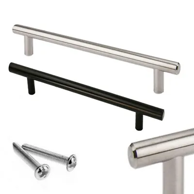 T-Bar Door Handle Kitchen Cupboard Cabinet Brushed Stainless Steel Black 96/128 • £2.39