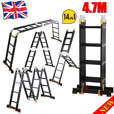 4.7M Multi-Function Aluminium Folding Telescopic Step Ladder Extedable EN 131 • £95.97