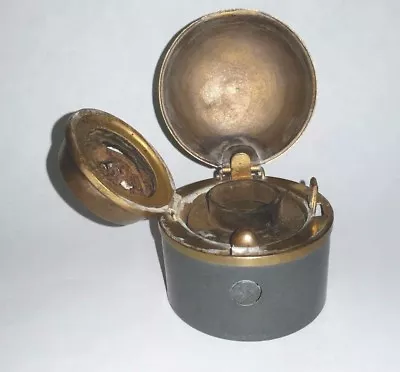 $95 • Buy RARE Antique Traveling Brass Inkwell With Glass Inkwell Inside