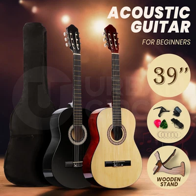 $46.95 • Buy 39  Inch Wooden Acoustic Guitar Classical Folk Full Size String Picks Tuner Bag