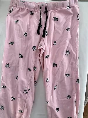 J Crew Pajamas Pants 100% Cotton Flannel Medium M Pink French Bulldog Drawstring • $19.88