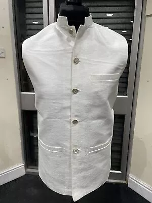 Men Eid Party Wedding Waistcoat Nehru Jacket  Off White Suiting Material Asian • £29.99