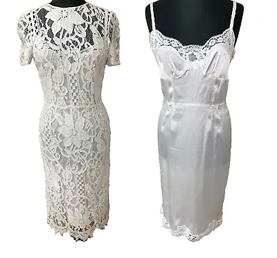 Dolce And Gabbana D&G Corded Lace Wedding Dress With Slip IT44 UK10-12 US6 EU36 • $394.61