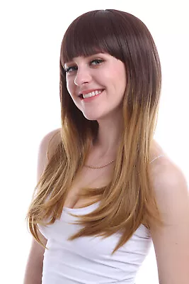 60cm Long Mixed Color Straight Fade Cosplay Wigs Brown Gradient Synthetic Hair • $13.99