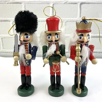 Vtg 5 In Wooden Nutcrackers Soldiers Christmas Ornaments Beekman Set Of 3 Box • $16.95