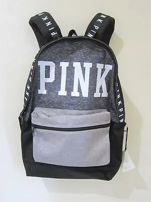 RARE Victoria Secret Pink BLACK GRAY MARL CAMPUS CARRYON BACKPACK BOOK BAG LARGE • $119