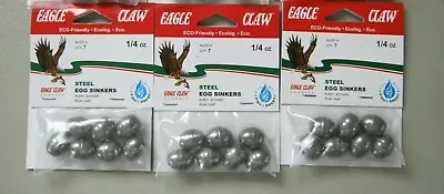 21 Eagle Claw Steel Eco-friendly Egg Sinkers 1/4 Oz  3 Packs Of 7 FREE FAST SHIP • $10.99