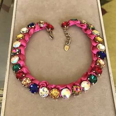 ZARA Pink Satin Chunky Colorful Rhinestones Choker Necklace 14  • $35