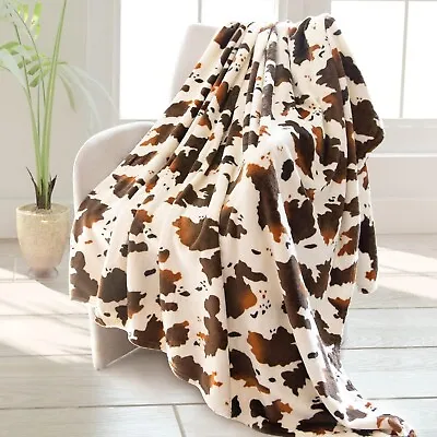 Brown Cow Print Warm & Cozy Soft Fuzzy Fleece Throw (60x80) - SHIPS FREE!! • £21.19