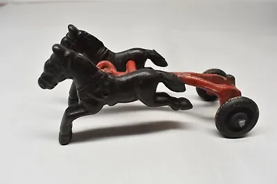 Vintage Cast Iron 2 Horse Team Horse Drawn For Fire Pump Cart 5  Carousel Style • $20