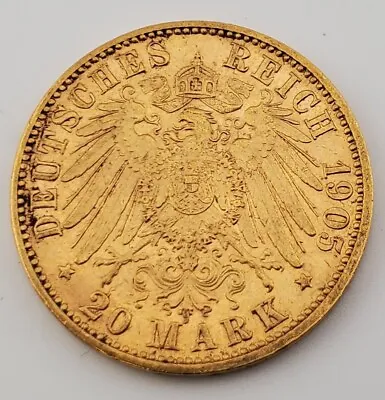 Germany Prussia 20 Mark Gold Piece 1905 J World Coin Au / Unc • $695