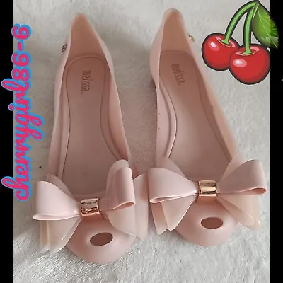 Melissa Blush Triple Bows Sweet Ballerina Flats  Size EU 38 / UK 5 • £8.50