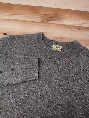 LL BEAN Mens Sweater VTG Medium 100% Shetland Wool Gray CrewNeck Pullover 271087 • $29.99