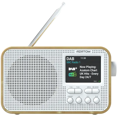 £28.95 • Buy Azatom DAB FM Radio Clock Alarm Speaker Bluetooth Portable Battery Aspire Oak