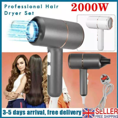 2000W Professional Hair Dryer Ionic Fast Drying Hairdryer With Diffuser Hairdrye • £9.59