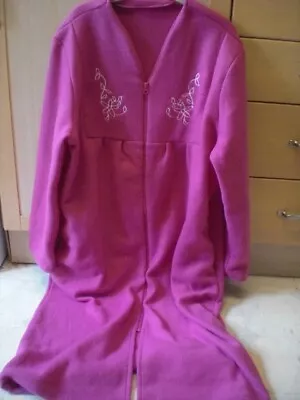 Coopers Of Stortford Pink Zip Up Embroidered Fleece Dressing Gown Size L (16-18) • £13.99