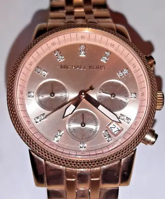 Michael Kors MK6077 Ritz Rose Gold Dial Chronograph Quartz Women's Watch Works • $31.99