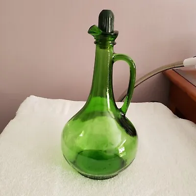 Vtg Boho Green Glass Wine Bottle Jug/Decanter: Wine World: 1976-12  With Cork • $12