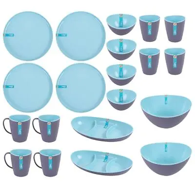 Two Tone Plastic Set Reusable Camping Summer Party BBQ Plate Bowl Cup Mug Dish • £12.95