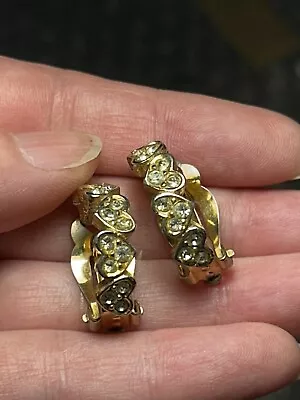 GIVENCHY Rhinestone Gold Tone Heart Earrings Clip On • $39