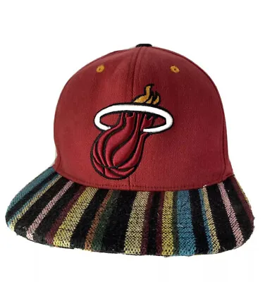 Miami Heat Mitchell & Ness Hat Cap Striped Brim Flaming Basketball Logo Snapback • $13.28