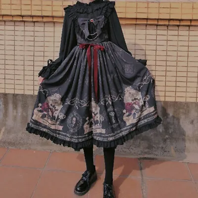 Girl Gothic Lolita Dress Cosplay Costume Kawaii Ruffle Slip Long Sleeve Black • £33.76