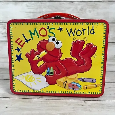 Sesame Street 2009 Elmo's World Tin Lunch Box Metal Yellow Crayons Damaged • $8.09