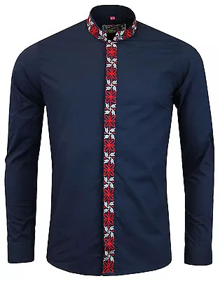 NEW MENS MADCAP ENGLAND RETRO MOD 60s MANDARIN COLLAR SHIRT: AVORY NAVY MC299 • $47.92