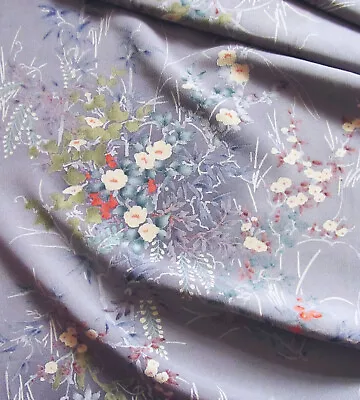 Vintage Japanese Kimono Wedding Silk Fabric Piece Hand Dyed Flowers 61ins • £4.99