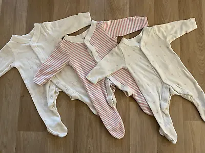 Baby Girl Newborn Marks & Spencer Set Of 3 Pink White Sleepsuits Babygrows • £1