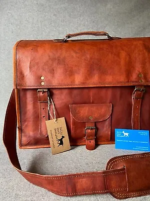 Leather Bag 17  Wide Satchel Laptop SXLP+ Padded Billy Goat Designs • $116.78