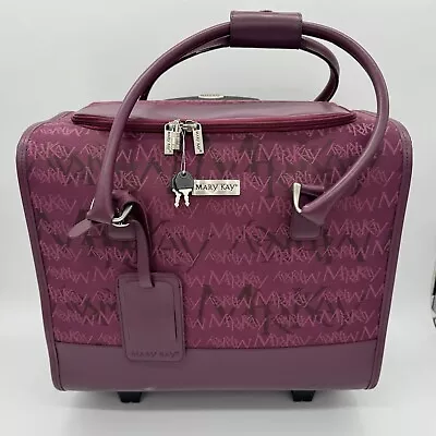 MaryKay Large Logo Adjustable Rolling Makeup Travel Luggage Bag Plum Maroon EUC • $99.99