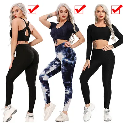 $46.49 • Buy Women Anti-Cellulite Yoga Set Sports Suit Fitness Outfit Crop Top Leggings Pants