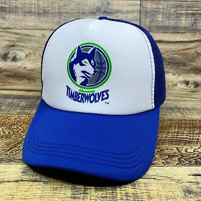 Minnesota Timberwolves Mens Trucker Hat Blue Snapback 1990 Original Logo Cap • $19.99