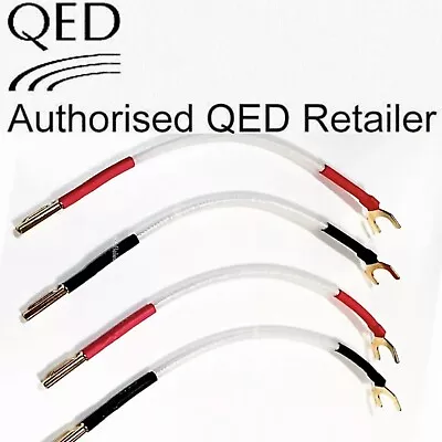 4x 15cm QED Jumper Links XT25 Silver Anniversary Speaker Cable - Spades To Plugs • £14.80