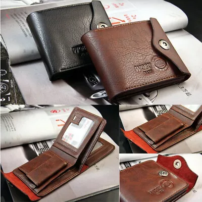 Men Retro Genuine Cowboy Leather Bifold Wallet Multi Clutch Pocket Purse US FAST • $7.48