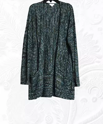 J. Jill (Medium) Open Front Blue Green Cardigan Sweater • $10.99