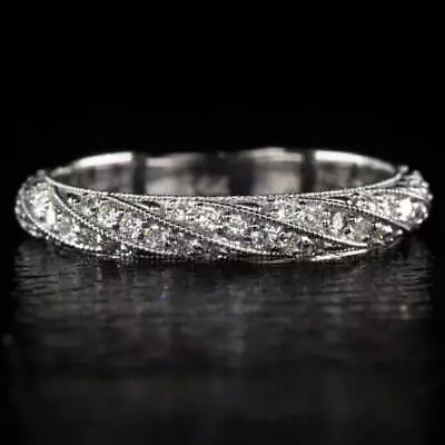 0.62ct DIAMOND PAVE WEDDING BAND ETERNITY COCKTAIL STACKING RING VINTAGE STYLE • $970