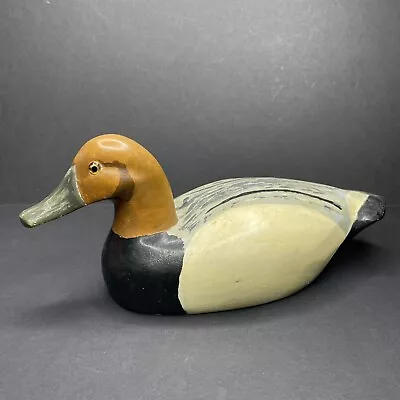 Vintage 1950s Hand Carved Wooden Painted 9  Duck Carving Solid Wood Glass Eyes • $19.99