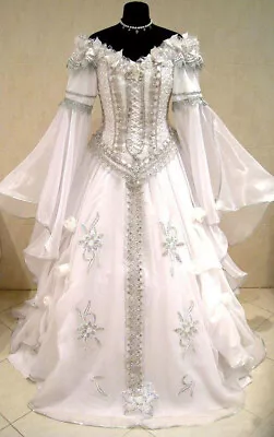 Medieval Victorian Gothic Off Shoulder Wedding Dresses Long Sleeve Bridal Gowns • $168.45