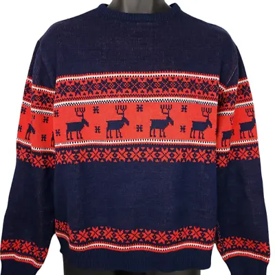 Wool Moose Sweater Mens Size Large Vintage 40s 50s Nordic Fair Isle Christmas • $83.99