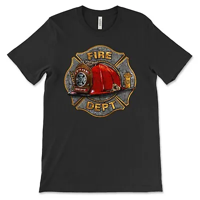  Fire Fighter Helmet Vintage Style Tee Shirt Made In The USA Volunteer Fireman • $24.94