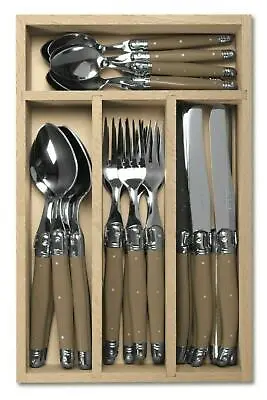 Laguiole 24 Piece Cutlery Set Canteen Complete With Wooden Tray Mushroom • £185