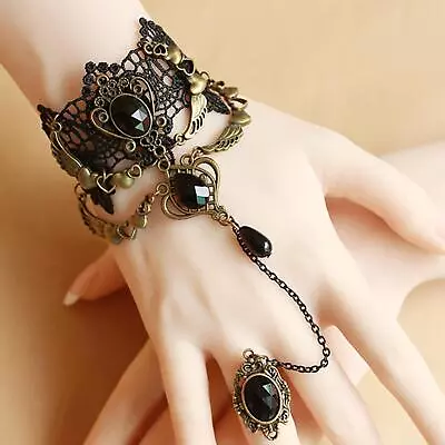 Steampunk Lace Bracelet With Finger Ring Costume Accessories Wrist Cuff • £5.69